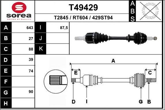 EAI T49429 - Приводний вал autocars.com.ua