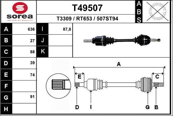 EAI T49507 - Приводний вал autocars.com.ua