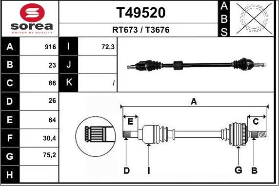 EAI T49520 - Приводний вал autocars.com.ua