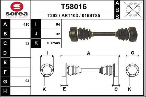 EAI T58016 - Приводний вал autocars.com.ua