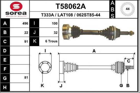 EAI T58062A - Приводний вал autocars.com.ua