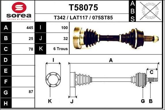 EAI T58075 - Приводний вал autocars.com.ua