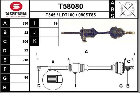 EAI T58080 - Приводний вал autocars.com.ua