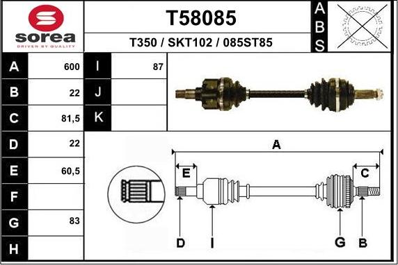 EAI T58085 - Приводной вал avtokuzovplus.com.ua