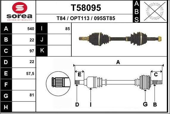 EAI T58095 - Приводний вал autocars.com.ua