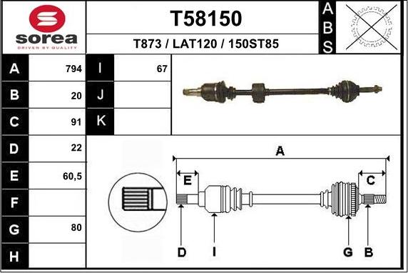 EAI T58150 - Приводний вал autocars.com.ua