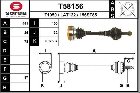 EAI T58156 - Приводний вал autocars.com.ua