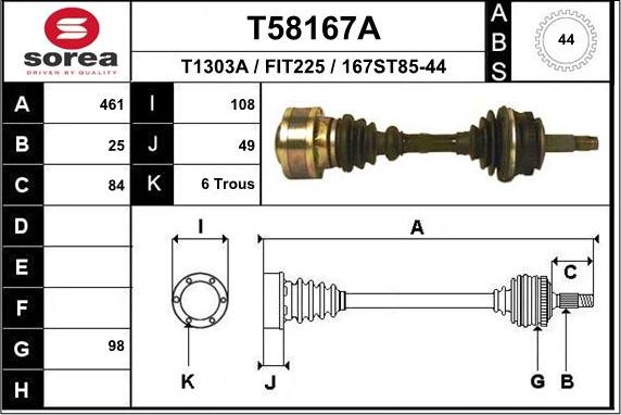 EAI T58167A - Приводний вал autocars.com.ua