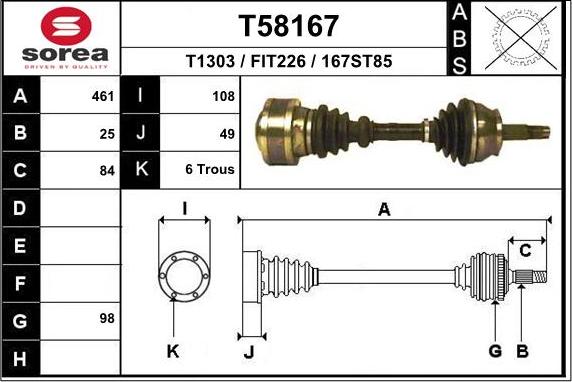 EAI T58167 - Приводний вал autocars.com.ua