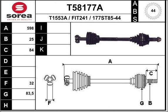 EAI T58177A - Приводний вал autocars.com.ua