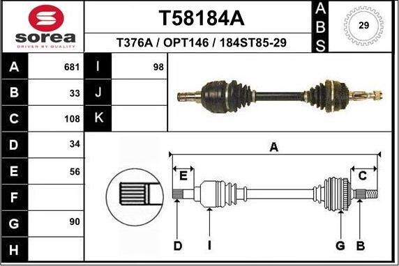 EAI T58184A - Приводний вал autocars.com.ua
