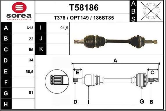 EAI T58186 - Приводний вал autocars.com.ua