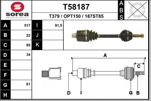 EAI T58187 - Приводний вал autocars.com.ua
