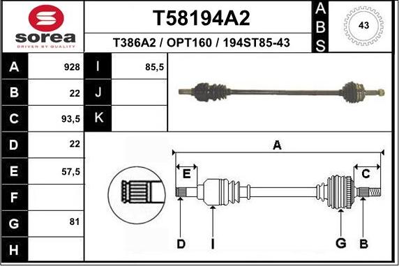 EAI T58194A2 - Приводной вал avtokuzovplus.com.ua