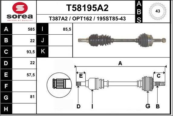 EAI T58195A2 - Приводний вал autocars.com.ua