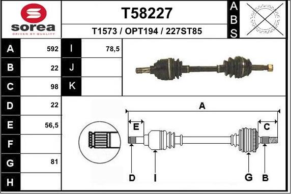 EAI T58227 - Приводний вал autocars.com.ua