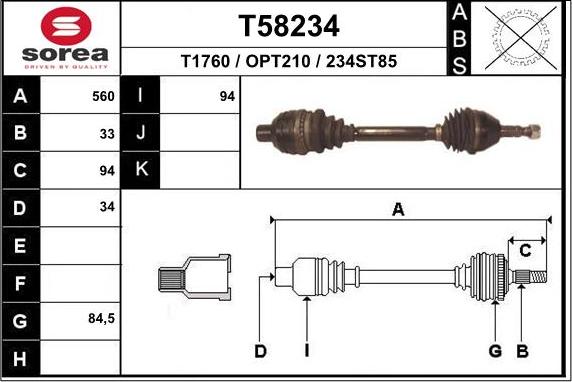 EAI T58234 - Приводний вал autocars.com.ua