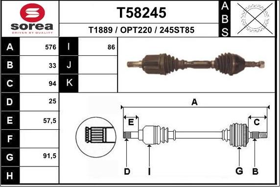 EAI T58245 - Приводний вал autocars.com.ua