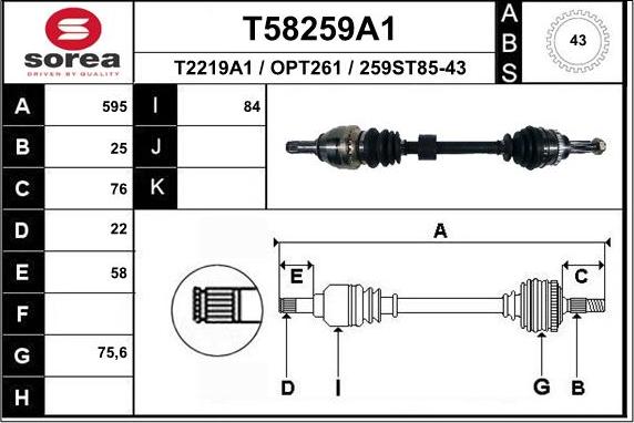 EAI T58259A1 - Приводний вал autocars.com.ua