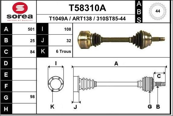 EAI T58310A - Приводний вал autocars.com.ua