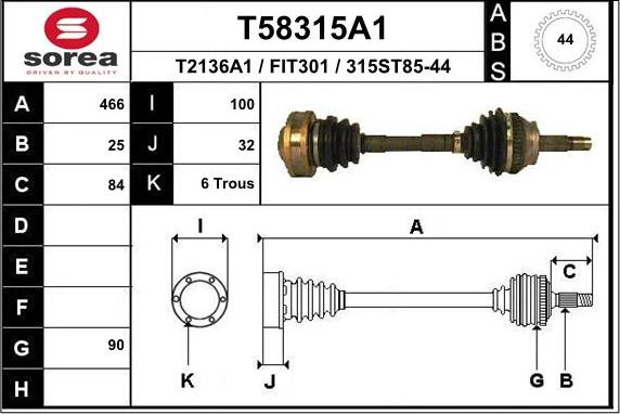 EAI T58315A1 - Приводний вал autocars.com.ua