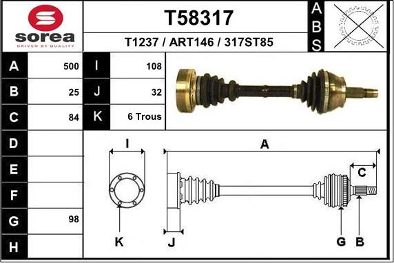 EAI T58317 - Приводний вал autocars.com.ua