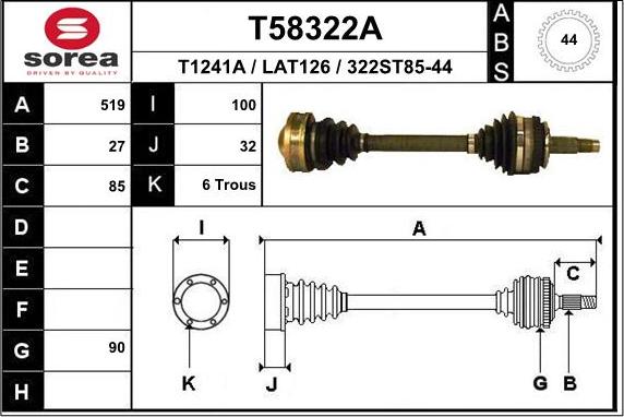 EAI T58322A - Приводний вал autocars.com.ua