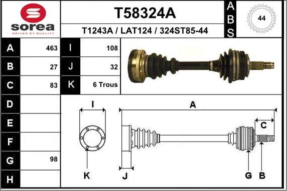 EAI T58324A - Приводний вал autocars.com.ua