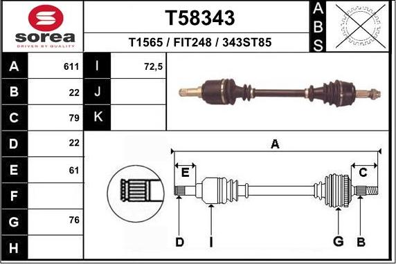 EAI T58343 - Приводний вал autocars.com.ua