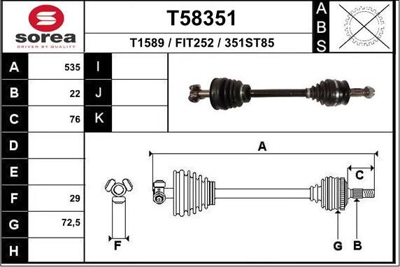 EAI T58351 - Приводний вал autocars.com.ua