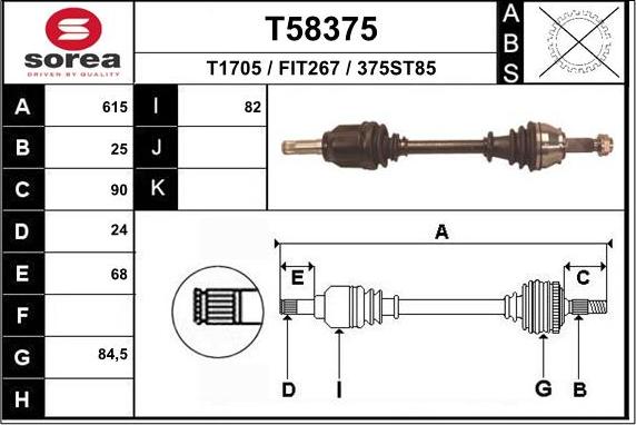 EAI T58375 - Приводний вал autocars.com.ua