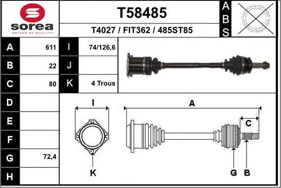 EAI T58485 - Приводний вал autocars.com.ua