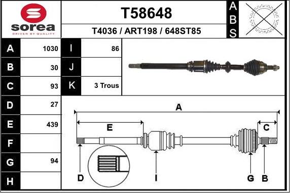 EAI T58648 - Приводний вал autocars.com.ua