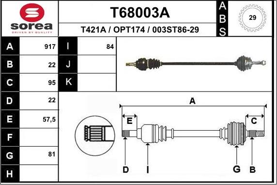 EAI T68003A - Приводний вал autocars.com.ua