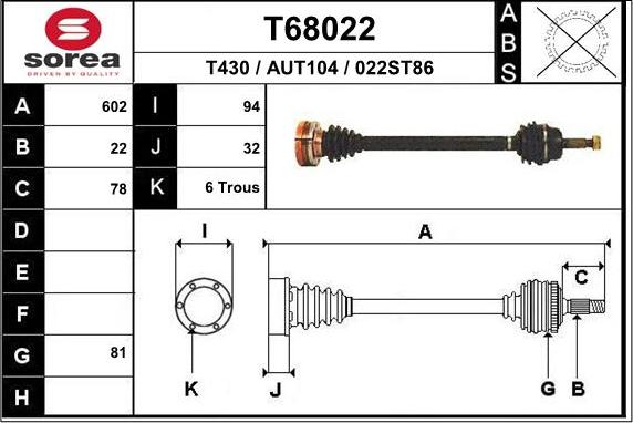 EAI T68022 - Приводний вал autocars.com.ua