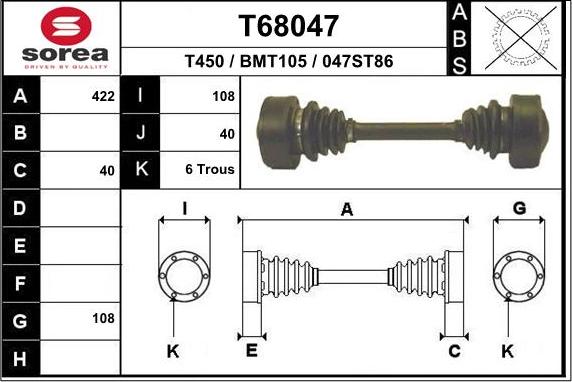 EAI T68047 - Приводний вал autocars.com.ua