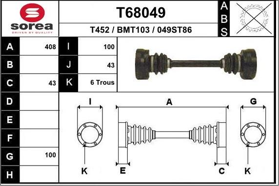 EAI T68049 - Приводний вал autocars.com.ua