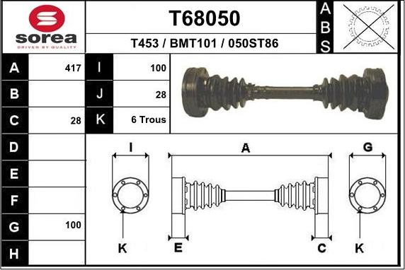 EAI T68050 - Приводний вал autocars.com.ua