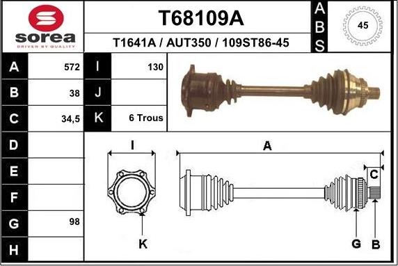 EAI T68109A - Приводний вал autocars.com.ua