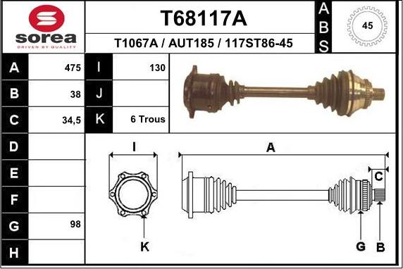 EAI T68117A - Приводний вал autocars.com.ua