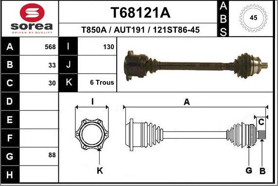 EAI T68121A - Приводний вал autocars.com.ua