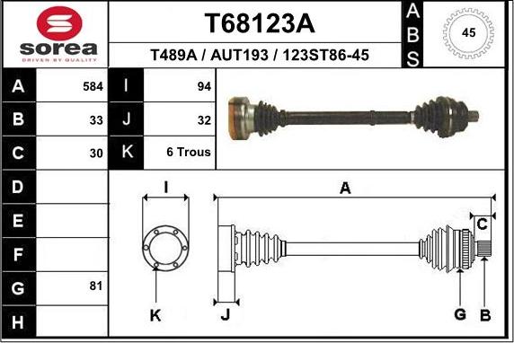 EAI T68123A - Приводний вал autocars.com.ua