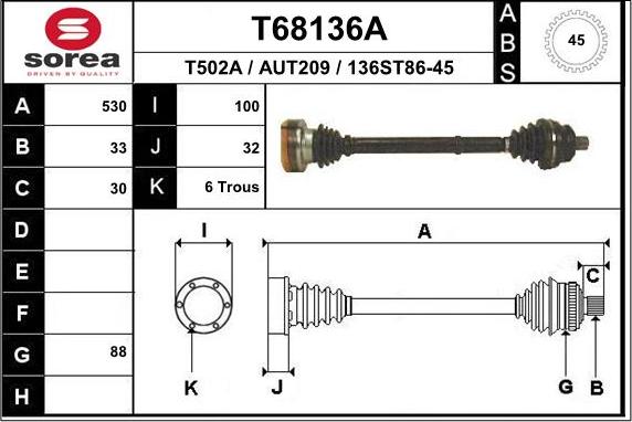 EAI T68136A - Приводний вал autocars.com.ua