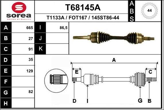 EAI T68145A - Приводний вал autocars.com.ua