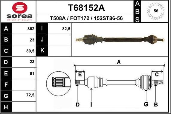 EAI T68152A - Приводний вал autocars.com.ua