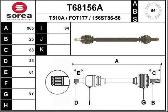 EAI T68156A - Приводний вал autocars.com.ua