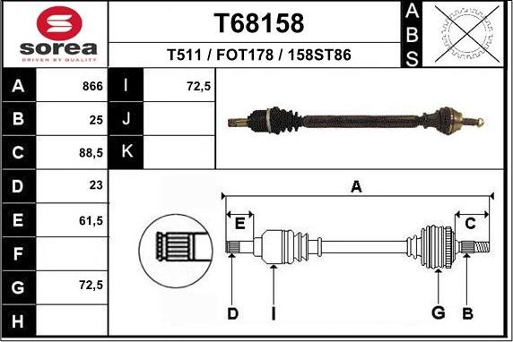 EAI T68158 - Приводний вал autocars.com.ua