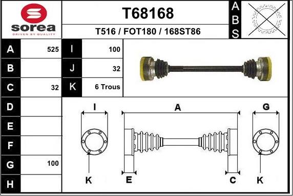 EAI T68168 - Приводний вал autocars.com.ua