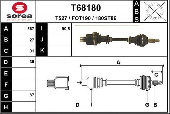 EAI T68180 - Приводний вал autocars.com.ua