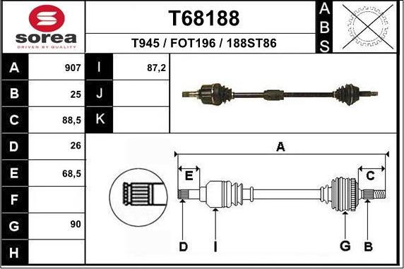 EAI T68188 - Приводний вал autocars.com.ua